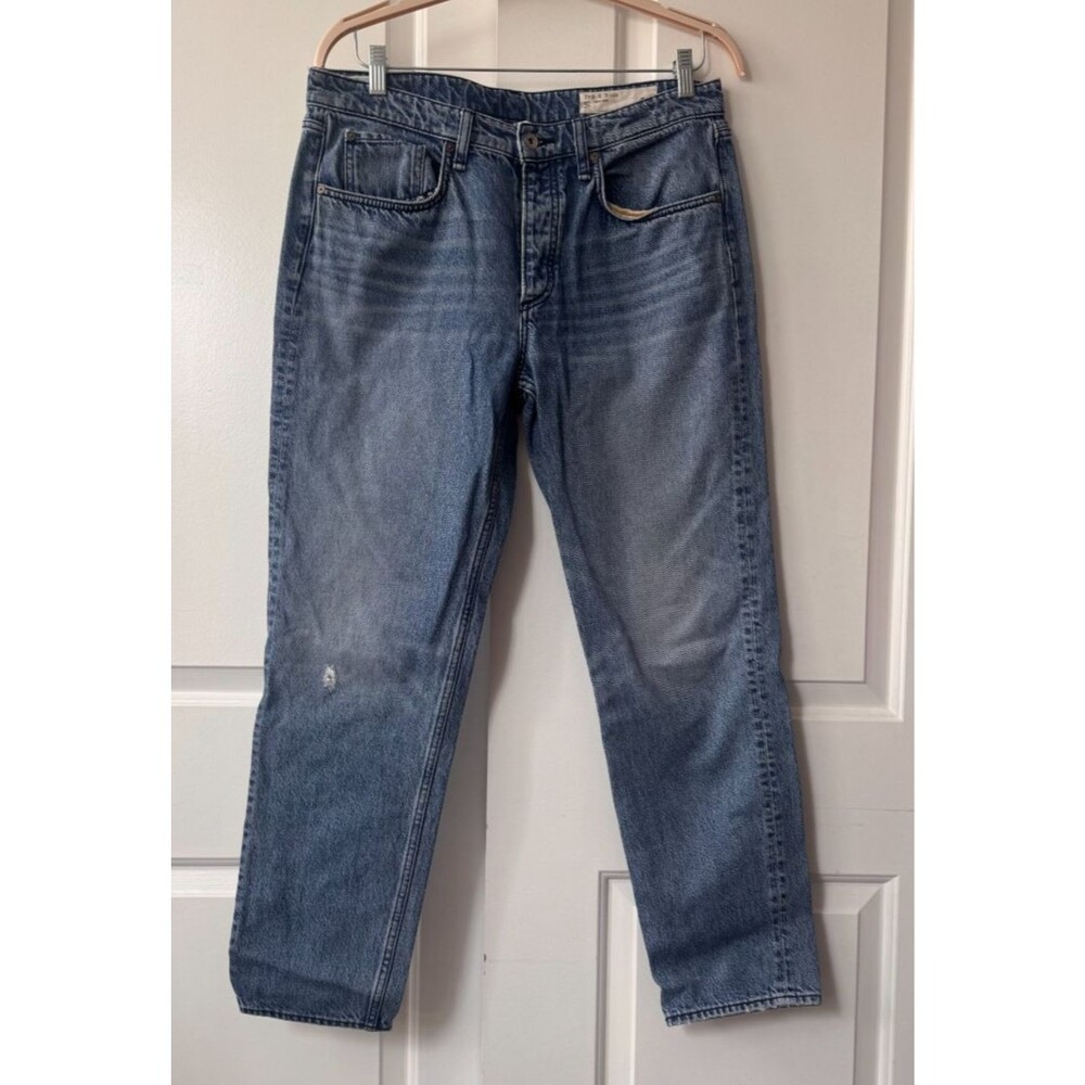 Rag & Bone Rosa Mid-Rise Boyfriend Jeans in Malibu Denim Button Fly US 30